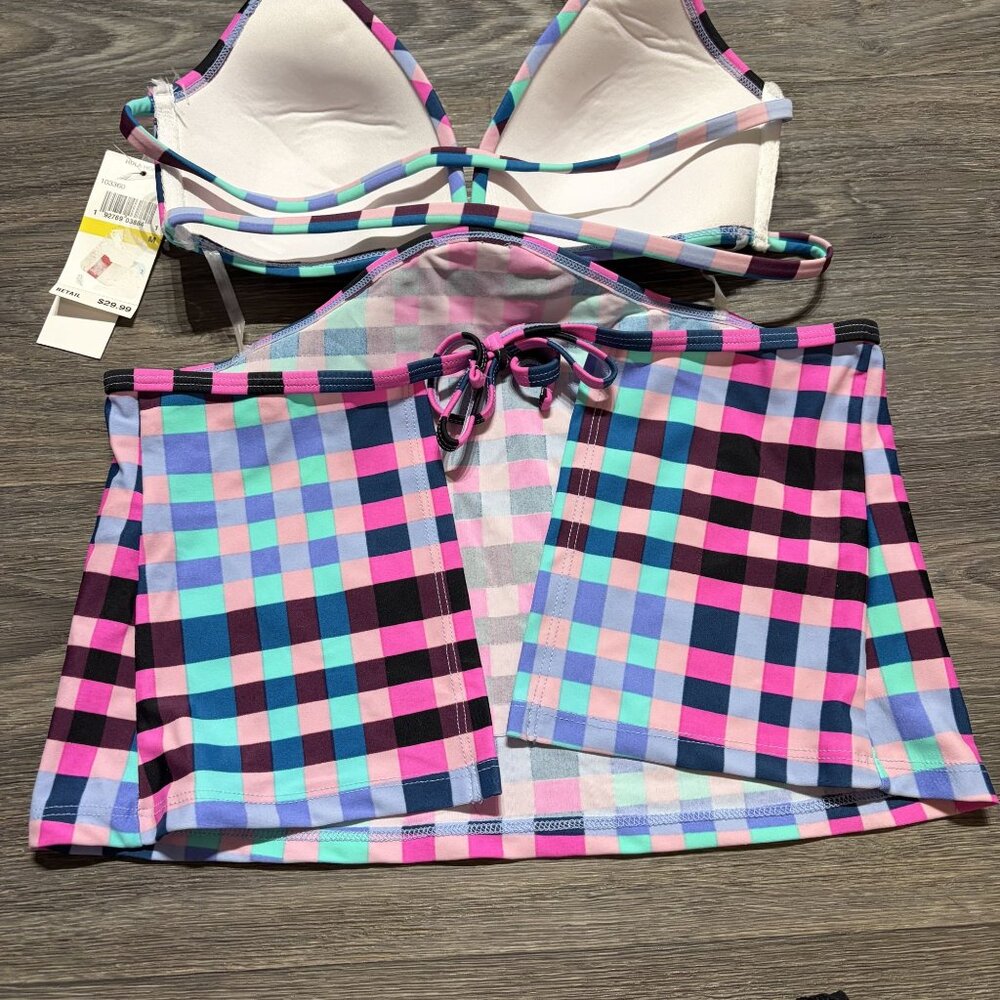 Hula Honey Plaid Tankini Halter Top Medium Preppy Swim Wear Bathing Suit - Picture 7 of 11